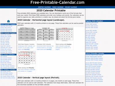 free-printable-calendar.com snapshot