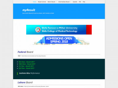 myresult.pk snapshot