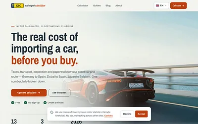 carimportcalculator.com snapshot