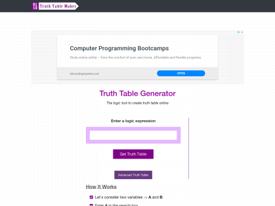 truthtablemaker.com snapshot