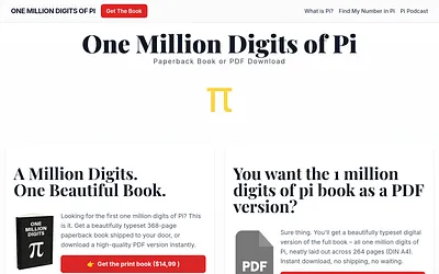 onemilliondigitsofpi.com snapshot