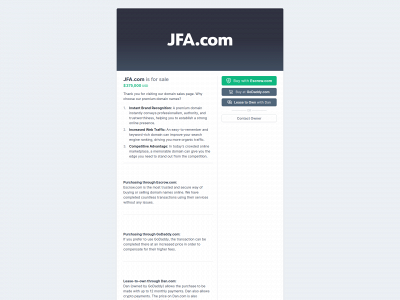 jfa.com snapshot