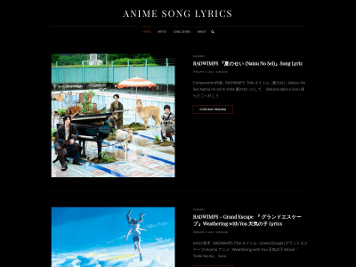 myanimelyrics.com snapshot