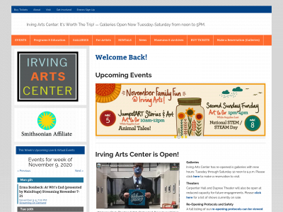 irvingartscenter.com snapshot