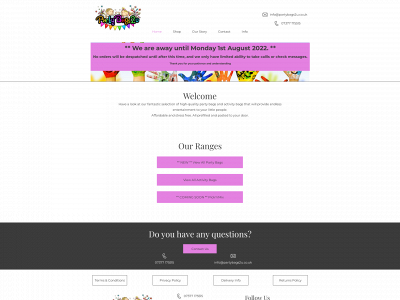 partybags2u.co.uk snapshot